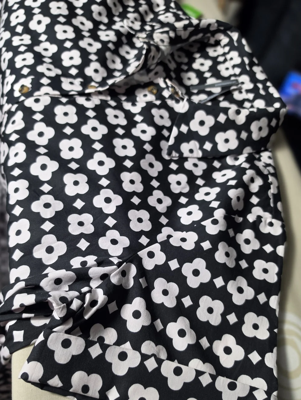 Anthropologie Maeve Black & White Mod Floral Mini Shirt Dress- Large - Picture 5 of 6